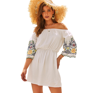 Personalizable Floral de <span class=keywords><strong>algodón</strong></span> de media manga de hombro Mini Casual <span class=keywords><strong>vestido</strong></span> bordado para <span class=keywords><strong>mujer</strong></span> - Product Image 5