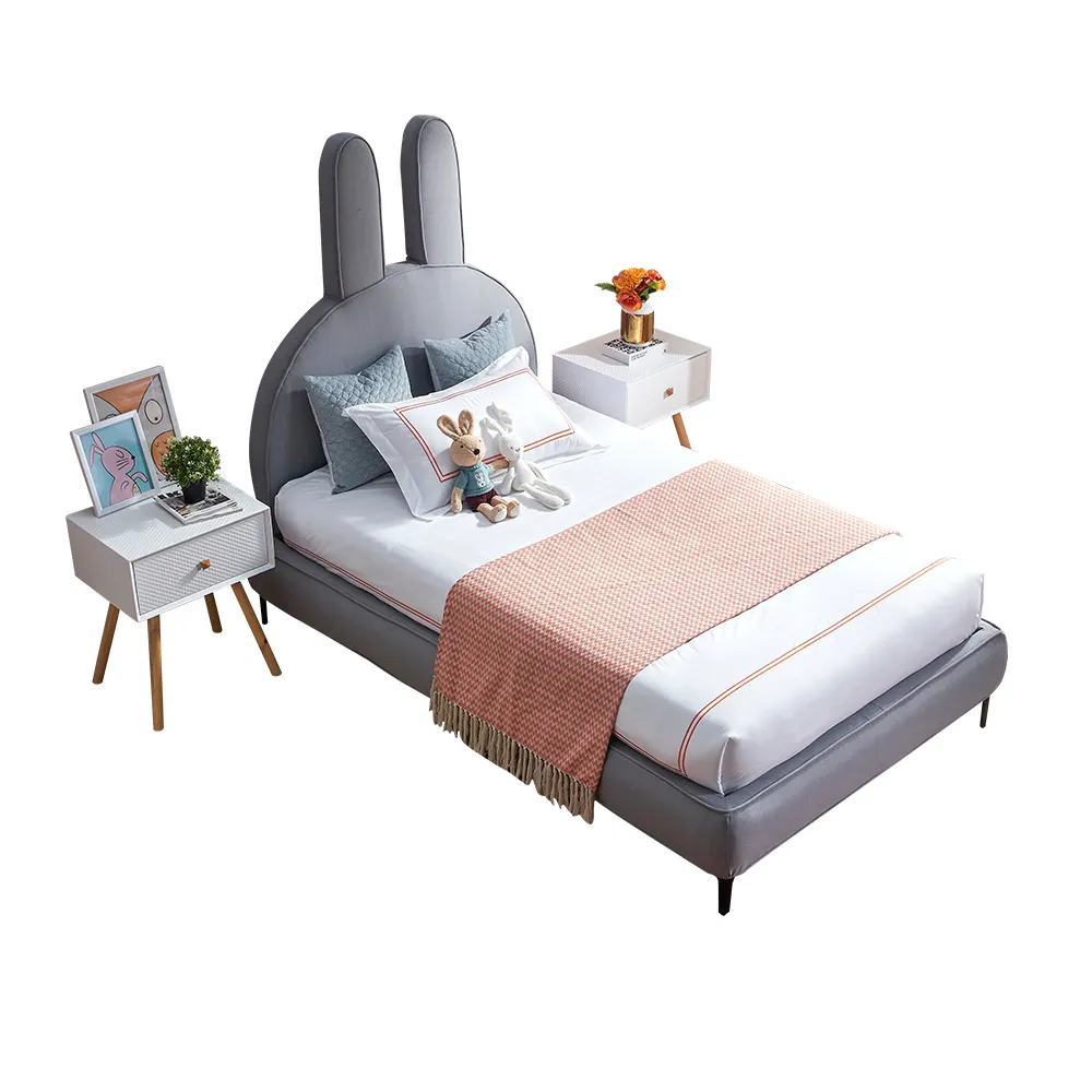 Juegos de muebles de dormitorio para niños, cama infantil con cabecero de conejo, bonito, nuevo diseño