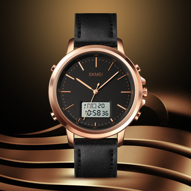 Original Brand Stainless Steel Leather Strap Analog Hot Sell Digital 2 Times 3BAR Waterproof Wrist Watch SKMEI1652