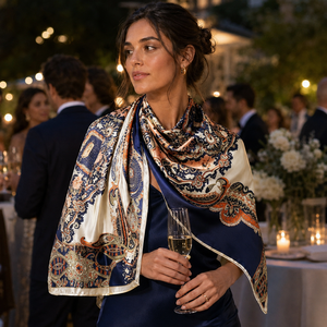 Pañuelo de Seda Real Estampado Personalizado 90x90, Elegante Chal y Bufanda para Mujer, Ideal para <span class=keywords><strong>Fiestas</strong></span>, Playa, Bodas, Regalo - Product Image 1