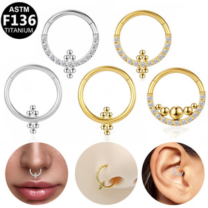 Anneau de nez en titane G23 F136, forme cœur, serti de cristal améthyste, bijou de piercing pour nez, oreille, hélix - Product Image 1