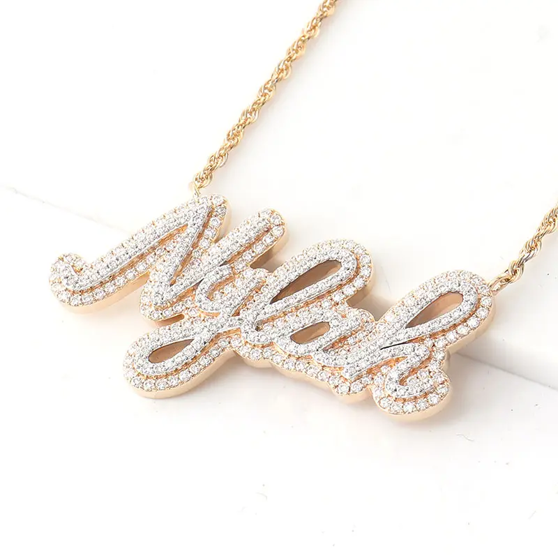 Letter Custom Necklace Hot Sale Yellow Gold Plated Fine Jewelry Necklace Melee DEF Moissanite Pendant Chain Necklace