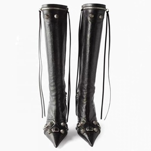 Bottes de créateur à talon haut pour femme, bout pointu, rivets, boucle, hauteur genou, fermeture éclair, sur mesure, taille 43 - Product Image 5