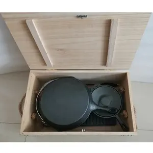 Hoge Kwaliteit Outdoor Camping Koken Set/ 7 Stuk Zware Gietijzeren Kookgerei Set