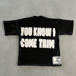 เสื้อยืดคอกลมแขนสั้นผู้ชายผ้าฝ้าย 100% แห้งเร็ว พิมพ์ลายปักแบบดิสเทรส พร้อมแพทช์สั่งทำ สไตล์สตรีทแวร์ - Product Image 3