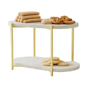 Marble and Brass finished 2-Tier Marble Serveware cake stand meals or snacks tray display