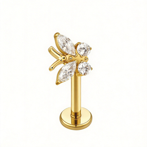 Pendientes Colgantes de Zirconia Personalizados, Hipoalergénicos, de <span class=keywords><strong>Titanio</strong></span>, para Cartílago, Labret, Tragus, Joyería para <span class=keywords><strong>Piercing</strong></span>, Oro de 24K, para Boda - Product Image 5