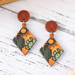 Boucles d'oreilles en bois à la mode géométriques plaquées argent respectueuses de l'environnement pour femmes UIONEN 142 - Product Image 3