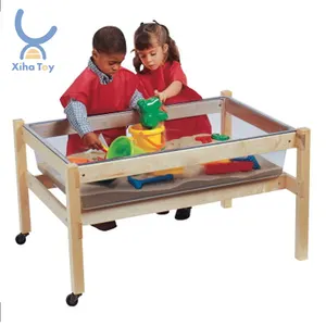 XIHA Montessori Wooden Regular Height See Thru Sand And Water Table For Kids Activity Table Two-Station Toddler Sensory Table