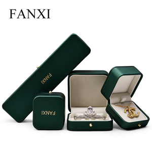 FANXI custom Jewellery gift Packaging Box for Ring Necklace Boxes Green leather luxury Pu leatherJewelry Packing Set Box