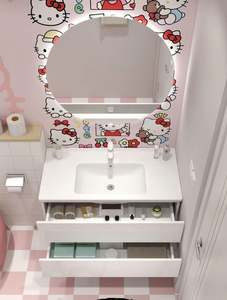 Modern Simplicity Style Cute Cartoon Series Pure <b>White</b> Wall Mounted Single Bathroom Vanity for Small Apartment - Product Image 5