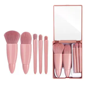 Conjunto de pincéis de maquiagem 5 peças, cosméticos pó macio espelhado espelho de maquiagem conjunto de pincéis para sombra dos olhos base blush fácil de transportar