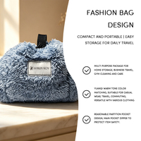 Sac de rangement à maquillage esthétique, moelleux et shaggy avec cordon de serrage, grande ouverture, se pose à plat, sac de voyage pour cosmétiques, logo personnalisé OEM, vente en gros