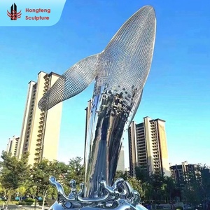 Sculpture de <span class=keywords><strong>dauphin</strong></span> sautant en acier inoxydable 304 poli miroir, taille personnalisée, pour projet paysager extérieur - Product Image 1