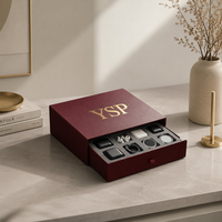 Caja Rígida de Lujo Personalizada Color Borgoña con Cajón Deslizante e Inserto Multicompartimento para Empaque de Accesorios Electrónicos