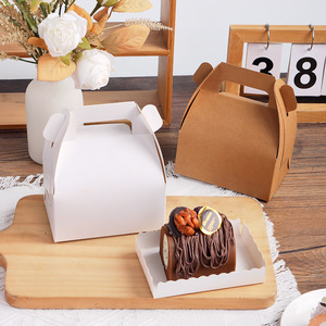 Kraft Paper Dessert <b>Box</b> 12x8x14cm With Handle For Cake Packaging - Product Image 2