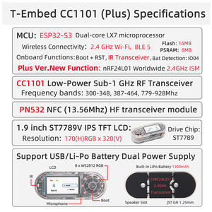 T-Embed CC1101 <span class=keywords><strong>ESP32</strong></span>-S3開発ボード低電力サブ1 GHz RFトランシーバーPN532 NFC RFID <span class=keywords><strong>I2C</strong></span>モジュール1300mAh 2.4GHz Wi-Fi BLE - Product Image 5