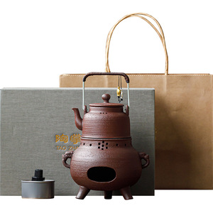 Ensemble chauffe-thé rétro Guanlan en poterie avec poignée, chauffe-thé extérieur alimenté à l'alcool - Product Image 5