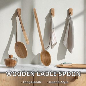 Cuchara Coladora de Madera con Mango Largo, Diseño Japandi, para Restaurante Nature - Cuchara Ranurada para Sopa Ramen, Utensilio de Cocina - Product Image 2