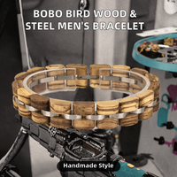 Bracelets à maillons pour femme BOBO BIRD 2026 en acier inoxydable plaqué argent et bois naturel, faits à la main, sertis de pierres, style décontracté/sportif