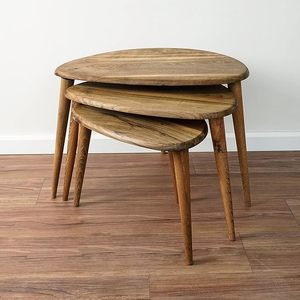 Juego de 3 Mesas Auxiliares Modernas de Mediados de Siglo, de Madera de Nogal Sólido, con Superficie de Mesa Pebble, para Sala de Estar, Regalo de Inauguración de Casa - Product Image 1