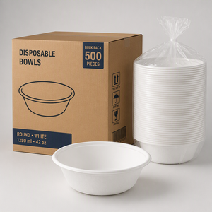 Bol compostable en bagasse 500ml 24oz 32oz sans PFAS, en pulpe de canne à sucre, pour salade, soupe, poke, riz, à emporter, événements, traiteur, usine - Product Image 5