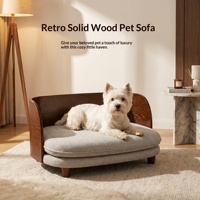 Canapé-lit pour animaux de compagnie en bois massif et tissu pelucheux, forme ronde, imperméable, résistant aux chutes, silencieux, résistant à l'usure, ventilé, toutes saisons, pour chiens