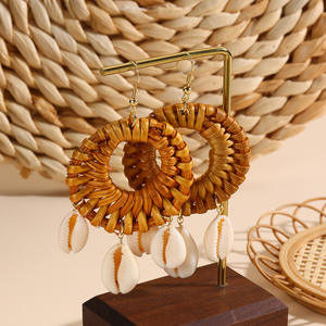 أقراط متدلية خشبية بوهيمية عرقية مضفرة، مجوهرات من سبائك الراتان، أقراط متدلية عصرية للنساء بأسلوب ديني - Product Image 3