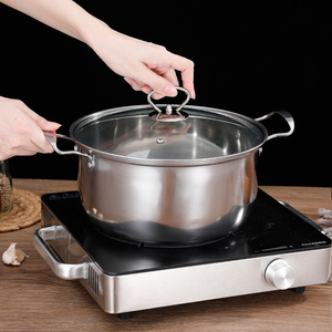 Conjunto de Panelas de Aço Inoxidável com Tampa de Vidro 5 Peças Atacado de Fábrica Utensílios de Cozinha Multi Panelas com Duplas Alças - Product Image 5