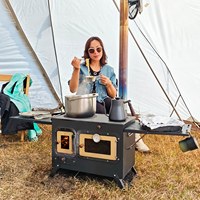 Four à bois multifonctionnel portatif noir de grande capacité de fonte pour la cuisine brûlante de tente de camping extérieur