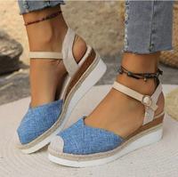 Nouvelles sandales compensées à bout fermé et talon bas, légères, avec boucle en corde tressée et semelle épaisse pour femme