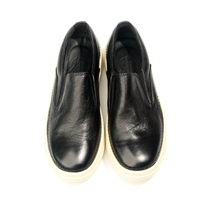 Slip-On <b>Sneakers</b> Men Genuine <b>Leather</b> Top-Grain Cowhide Casual Shoes Low Heel Elastic Band Leisure Solid Color Black - Product Image 2