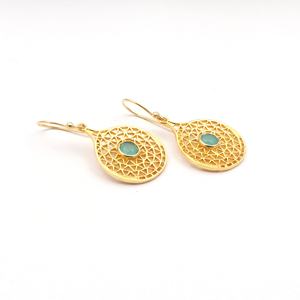 Pendiente de gancho chapado en oro de estilo moderno para niñas, nueva colección, calcedonia acuática genuina, corte de piedras preciosas, latón, pares de estilo clásico - Product Image 1