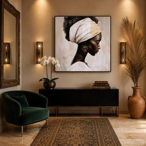 Pintura al Óleo de Retrato de Mujer de Inspiración Africana con Turbante Blanco y Joyería Étnica, Arte de Pared <span class=keywords><strong>para</strong></span> Decoración Moderna del Hogar - Product Image 3