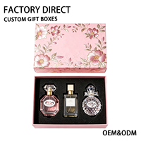 Boîte rigide personnalisée avec couvercle et base roses, thème floral, insert en éponge, impression de logo en couleur, emballage de luxe pour coffret de parfum, fabrication en usine