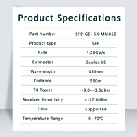 Module émetteur-récepteur SFP multimode 1G 1.25G SFP SX 850nm LC 550M DDM compatible avec Juniper/MikroTik