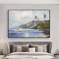 Peinture à l'huile sur toile personnalisée OEM/ODM, décor mural pour la maison, paysage marin, maison en bois, scène naturelle