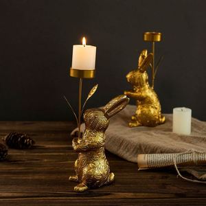 Figurine de lapin en résine dorée avec support pour bougie chauffe-plat, décoration religieuse de Pâques et de printemps pour la maison, écologique - Product Image 2