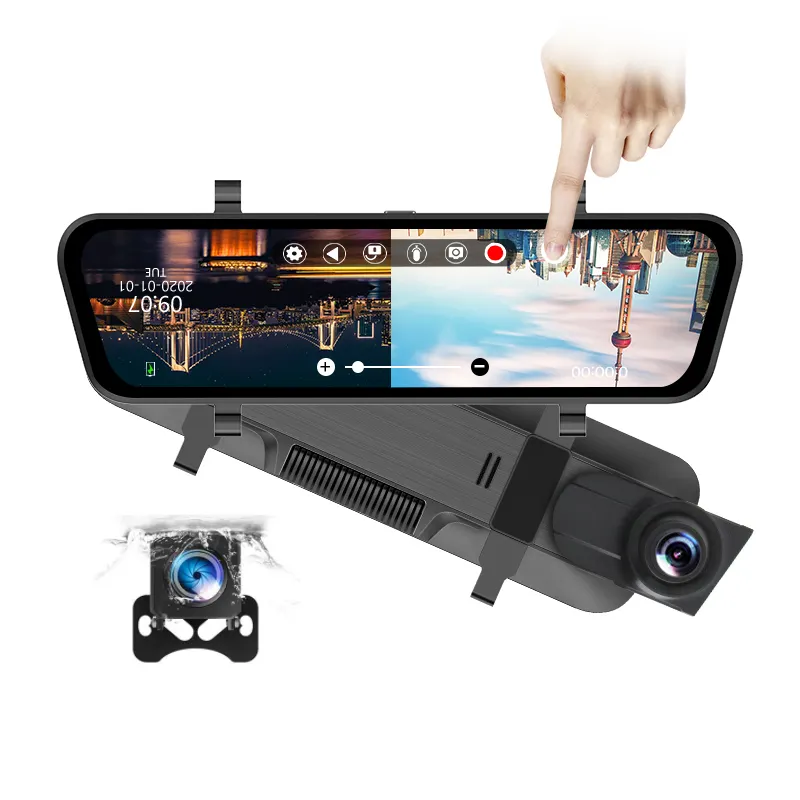 2023 New 10 inch touch screen 2k front and rear digital rear view mirror dash cam dual lens car camera recorder