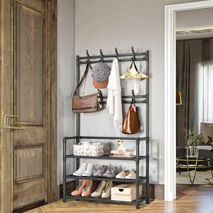 Tenice <strong>Coat</strong> <strong>Rack</strong> <strong>Shoe</strong> <strong>Bench</strong>, 3-in-1 Hall Tree <strong>Shoe</strong> <strong>Rack</strong> Multifunction Metal Iron for Entryway, 3-tier Storage Shelf and 8 Hooks - Product Image 3