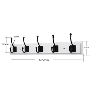 Perchero de pared de doble capa con 5 ganchos de aleación de zinc y MDF, blanco/negro, rectangular, para sala de estar/ropero, individual - Product Image 4