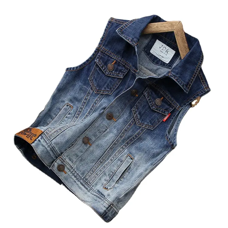 kids apparel 2022 New Design Girls Sleeveless Blue Jean Single Breasted Denim Fabric Solid Color Girls Jeans Vest