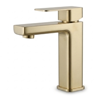 Robinet de lavabo de salle de bain chaud/froid en acier inoxydable 304 doré, avec mitigeur à cartouche céramique, design moderne et minimaliste, à poser sur le comptoir