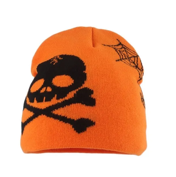 Bonnet d'hiver en plein air avec lettres réfléchissantes Fashion Shining Skull Hat Custom Knit Beanie With Reflective Stripes In Neon Orange