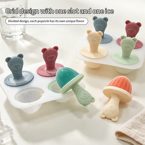 Molde de silicona para helados de bebé, 4 cavidades, forma de oso, con asa, de grado alimenticio, para puré de frutas, helados, para niños pequeños, para preparar refrigerios caseros - Product Image 3