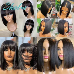Brazilian Hair Lace Front Wig Virgin Remy 100% Real Human Hair Wig Natural Transparent Lace Short Straight Human Hair Bob Wig