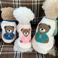Gilet en peluche pour chien et chat, motif ours rose, tendance, écologique, confortable et chaud, en polyester, pour l'automne, l'hiver et le printemps