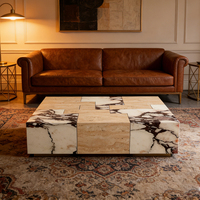 Table basse convertible extensible de style nordique moderne, plateau en travertin, structure en marbre, utilisation à domicile ou à l'hôtel, meubles de salon, garantie 1 an
