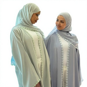 Abaya ouverte élégante Nida 2026 pour femmes musulmanes, en tissu, à manches longues, avec dentelle, pour l'automne, le printemps et l'été, style cardigan, avec hijab - Product Image 3