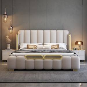 הבית חדר שינה ריהוט אור יוקרתי מיטה סיטונאית מחיר מעולה מותאם אישית נוח עור חום קינג גודל בנות מיטה מסגרת - Product Image 2